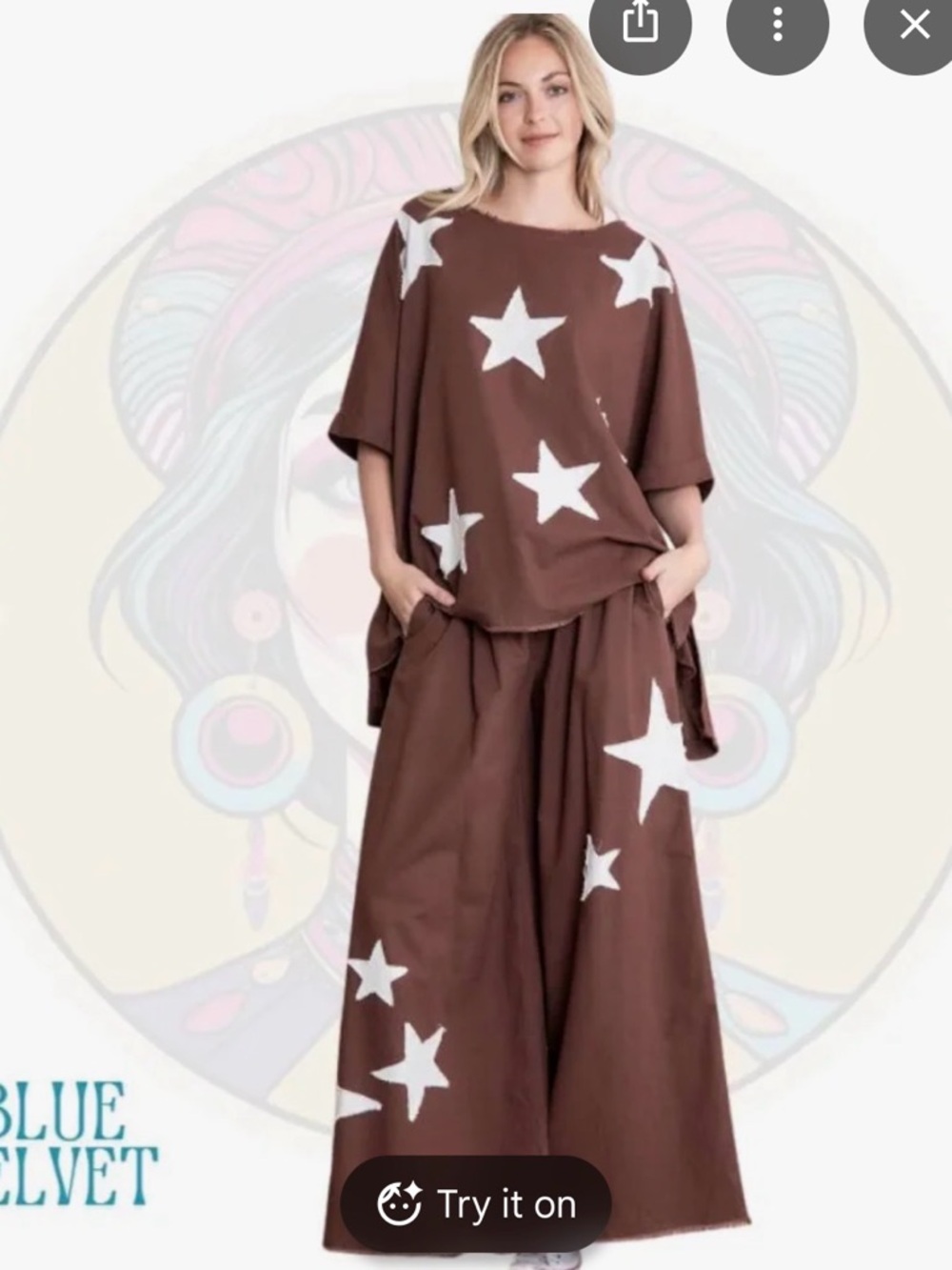 Blue Velvet Brown Star-Print Wide Leg Pants and matching top!
